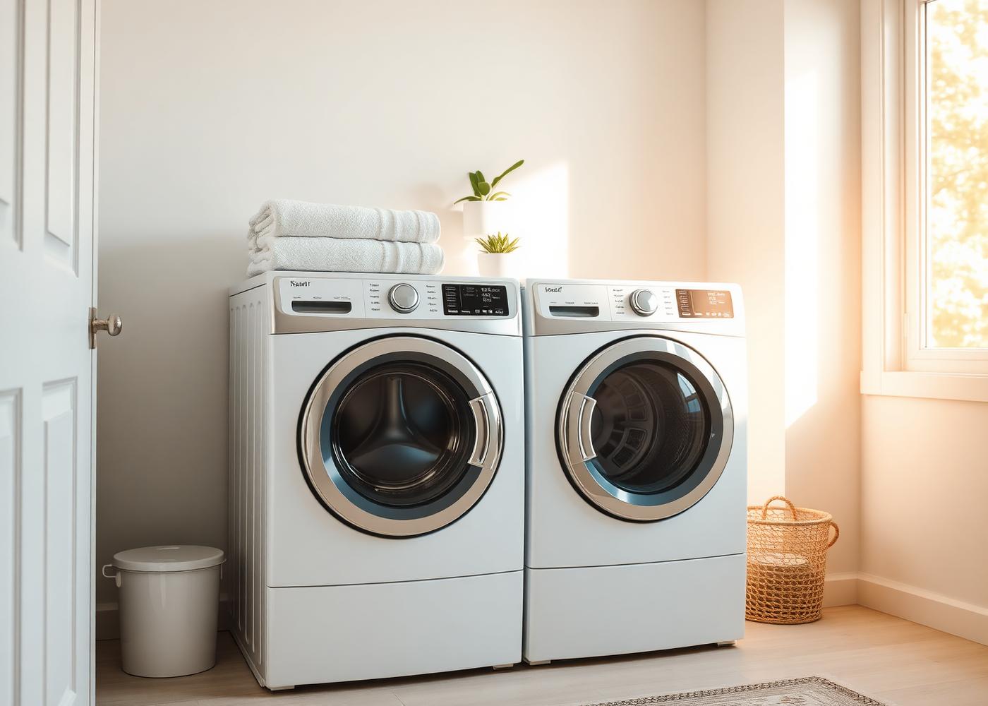 Bright laundry room with washer and dryer pair